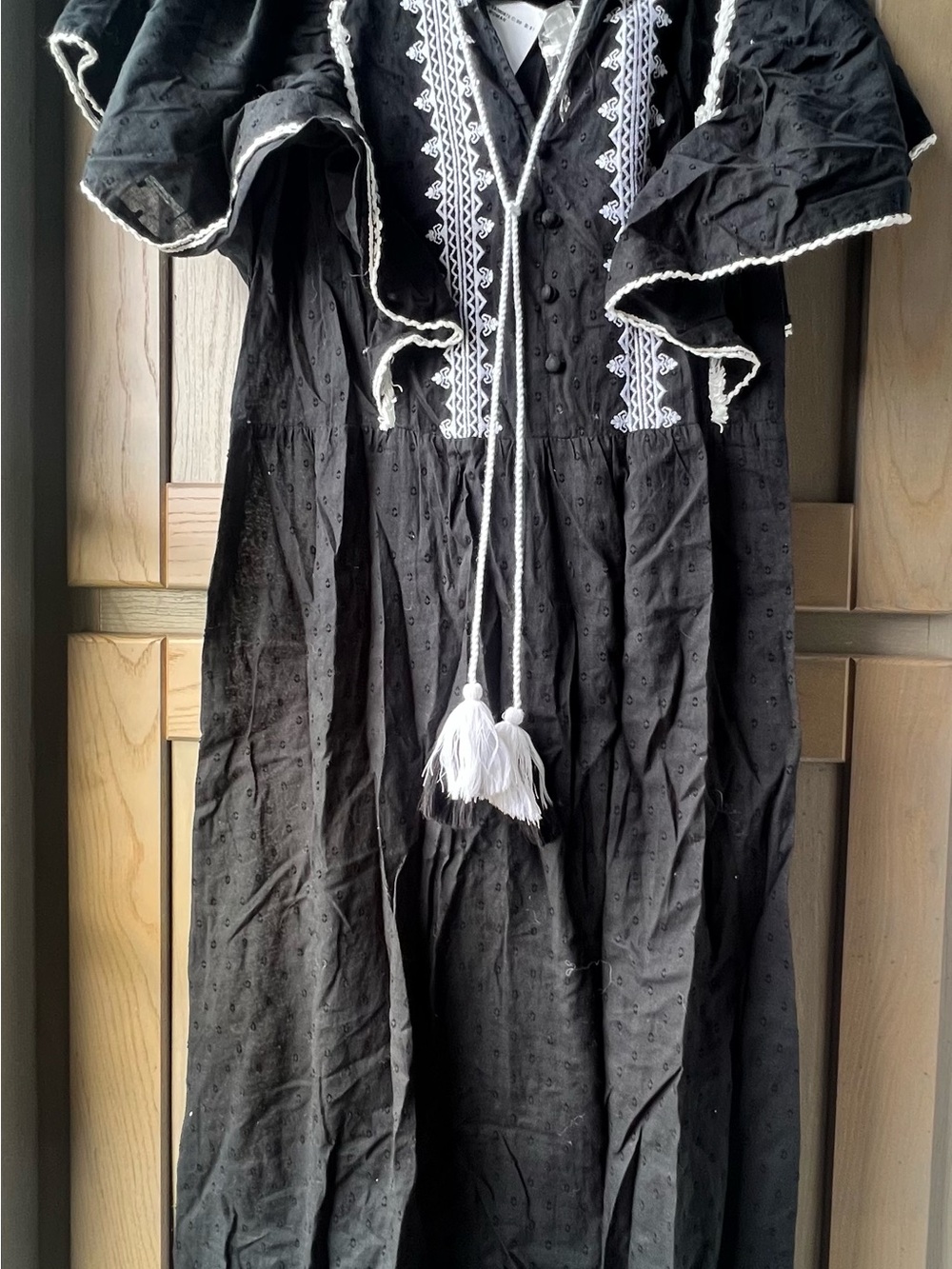 MNG Suit Black Embroidered Midi Dress with Tassel Tie Size 4